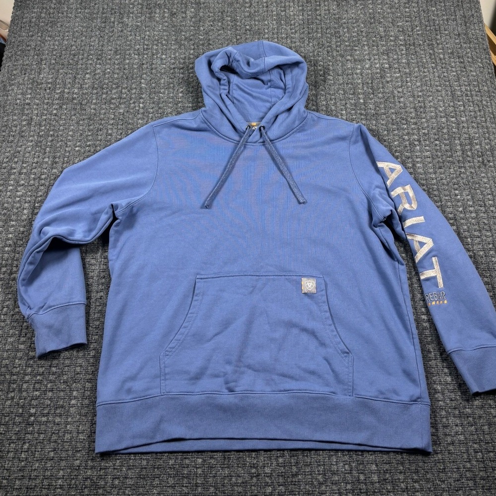 Ariat Rebar Logo Graphic Pullover Hoodie Water Repellent Blue XXL Womens